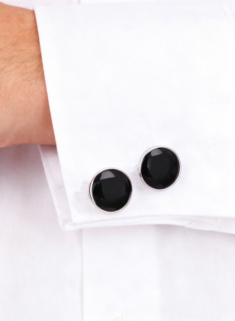 DB Innov. Cufflinks, Black Silver Frame Round Cufflinks, 2 PCS for One Set Premium Copper Jewelry Specially Design for Men's Shirt Wedding Business Gift with Delicate Package Box. - Image 2